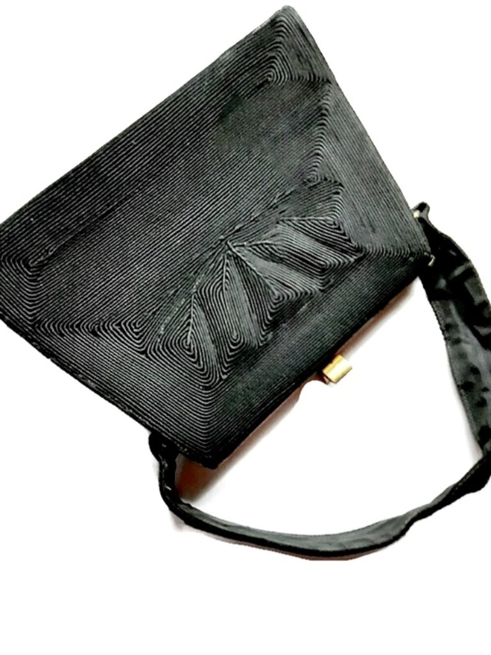1940s Vintage Genuine Corde Black Box Handbag Purse Decorative Design Top Handle